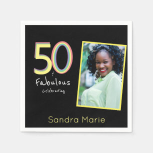 5O och Fabulous Black Gult Rainbow Chic Birthday Pappersservett