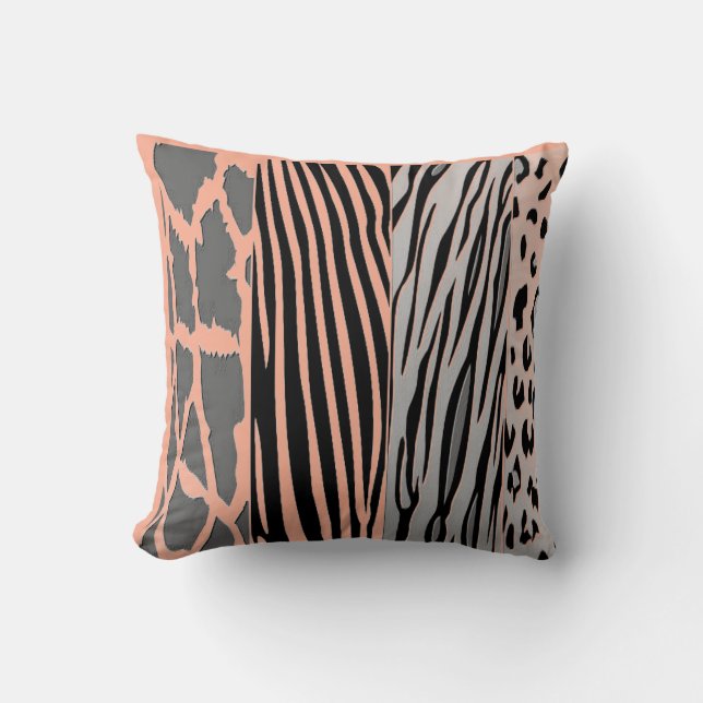 5Svart och persikofärgad Zebra Rand Pillow Kudde (Framsida)