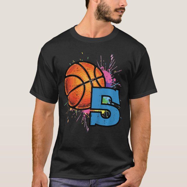 5th Birthday Basketball 5 Year Old Bday Sports Boy T Shirt (Framsida)