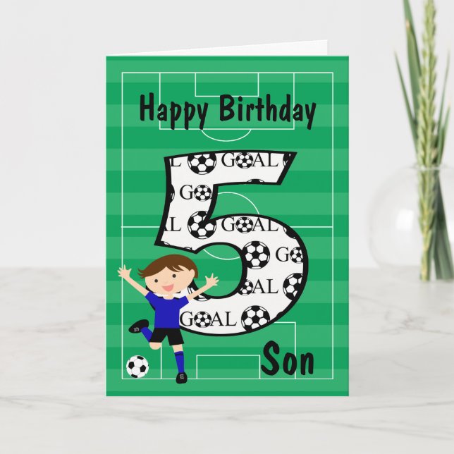 5th Birthday Blue and Black Soccer Goal Card Kort (Framsida)