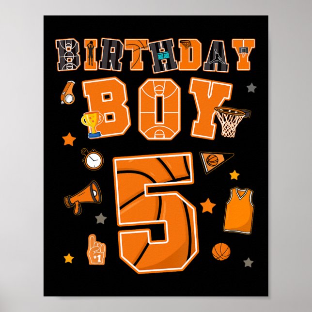 5th Birthday Boy 5 Yr Sketll Party Five Years Old  Poster (Framsidan)