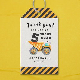 5th birthday boy construction theme presentetikett