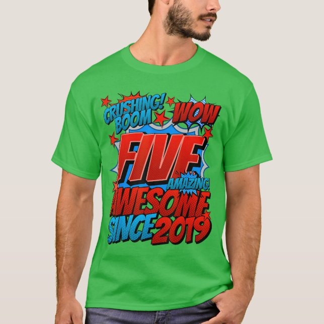5th Birthday Comic Style Awesome Since 2019 5 Year T Shirt (Framsida)