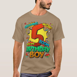 5th Birthday Comic Style Boys 5 Year Old Gifts fam T Shirt