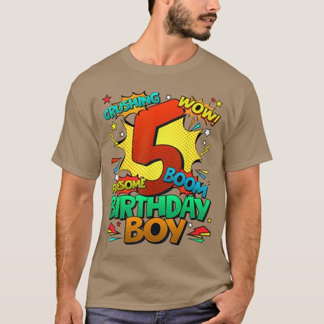 5th Birthday Comic Style Boys 5 Year Old Gifts fam T Shirt (Framsida)