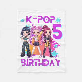 5th Birthday Cute Chibi Kpop Funny 5th Birthday Fleecefilt