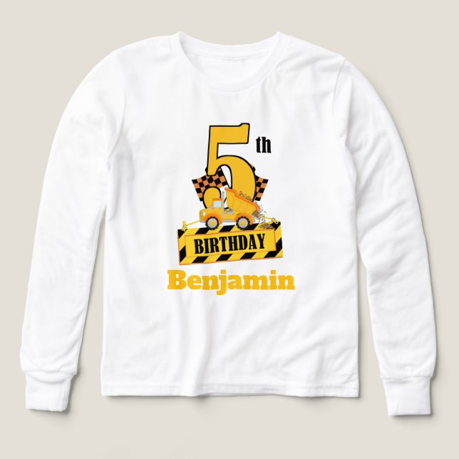 5th Birthday Dump Druck construction theme Party  T Shirt (Design framsida)