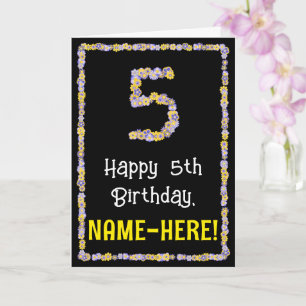 5th Birthday: Floral Flowers Number, Custom Name Kort