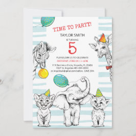 5th birthday invitation with funny cute animal. inbjudningar