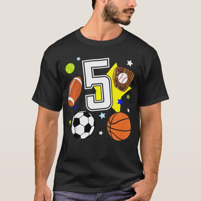 5th Birthday Sports Birthdayheme 5 Year Old Boy fu T Shirt (Framsida)