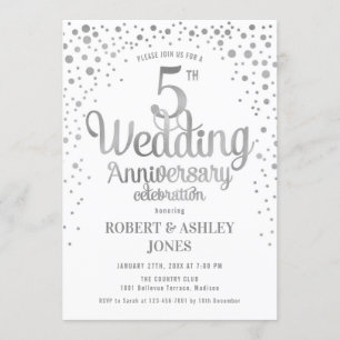 5th bröllopsdag - silver & vit inbjudningar