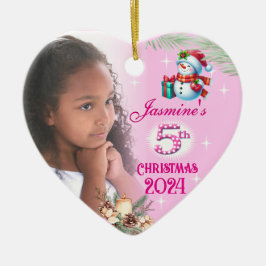 5th Christmas Personalised Girl's Photo Heart Gift Julgransprydnad Keramik