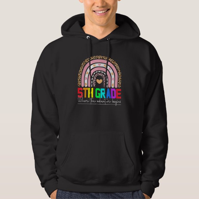 5th Fifth Grade Rainbow Leoprad Happy Back To Scho Hoodie (Framsida)