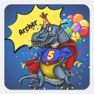 5th födelsedag för T-Rex Superhero Fyrkantigt Klistermärke