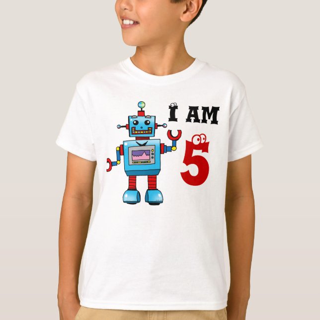 5th födelsedagpojkegåva - robot t-shirt (Framsida)