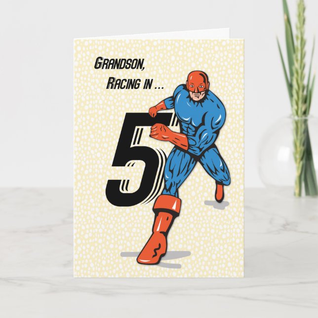 5th födelsedagSuperhero för sonson Kort (Framsida)