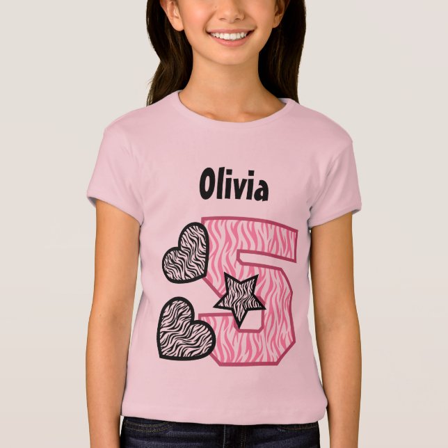 5th Födelsedagzebra ränder fem - år V02B T Shirt (Framsida)