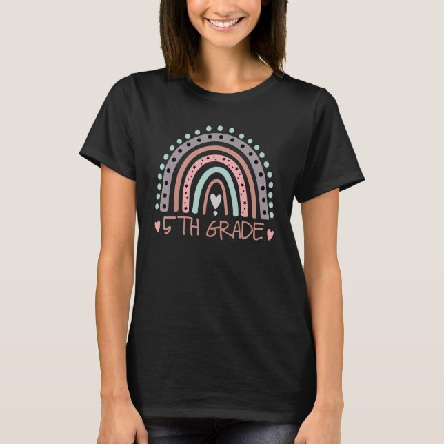 5th Grade Boho Rainbow Fifth Grade Student Back To T Shirt (Framsida)