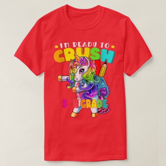 5th Grade Dabbing Unicorn Back to School  Girls  T Shirt (Design framsida)