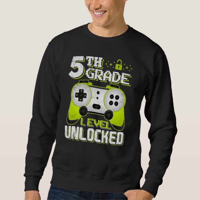 5th Grade Level Unlocked Fifth Grade Back To Schoo Lång Ärmad Tröja (Framsida)