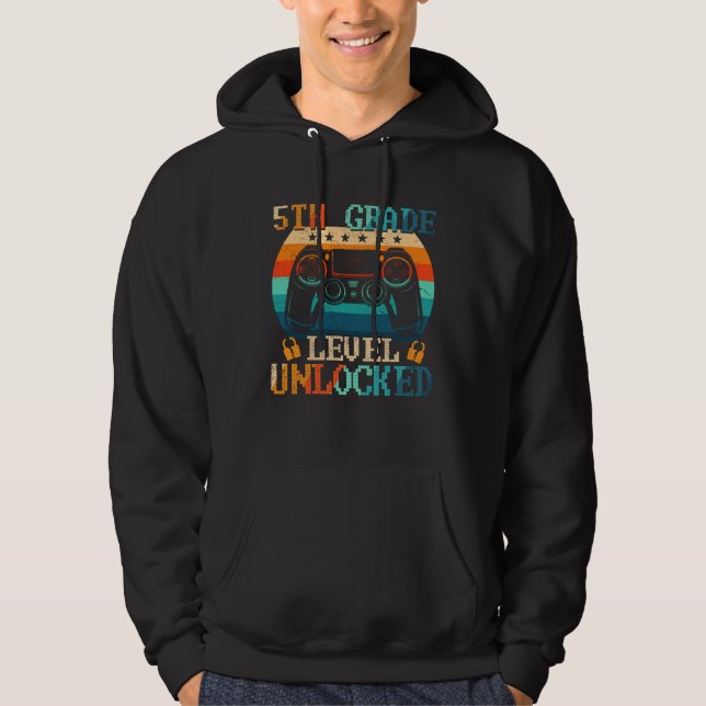 5th Grade Level Unlocked Gamer First Day Of School Hoodie (Framsida)