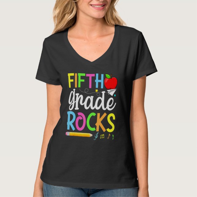 5th Grade Rocks  First Day Of School Students Teac T Shirt (Framsida)