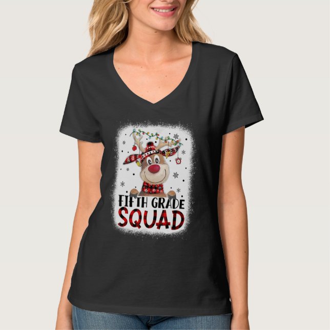 5th Grade Squad Plaid Reindeer Santa Hat Teacher C T Shirt (Framsida)