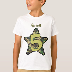 5th Namn för födelsedagpojkeCamo anpassningsbar T-shirt
