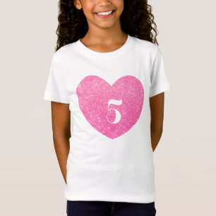 5th Personlig för hjärta för födelsedagglitter Tee Shirt