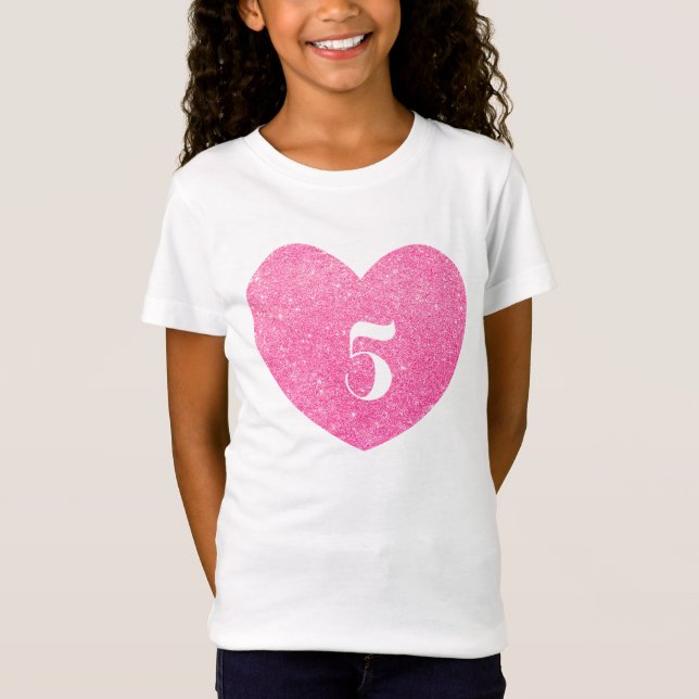 5th Personlig för hjärta för födelsedagglitter Tee Shirt (Framsida)