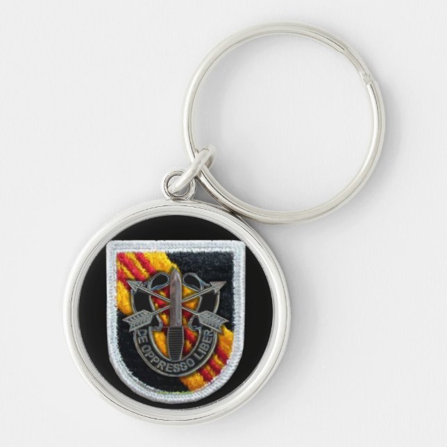 5th speciella styrkor görar grön vietnamkriget för rund silverfärgad nyckelring (Framsidan)