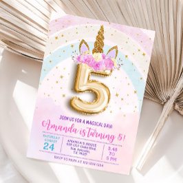 5th unicorn party invite, Editable 5th birthday in Inbjudningar