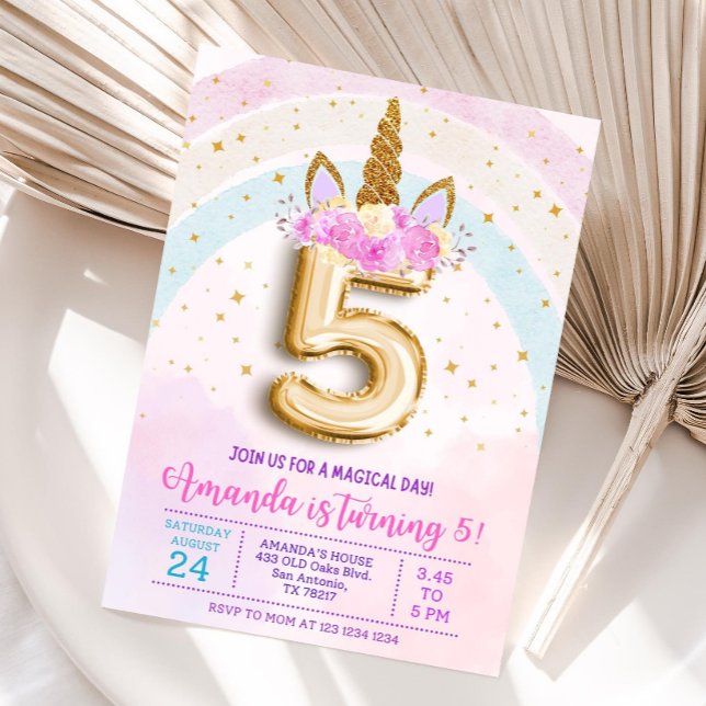 5th unicorn party invite, Editable 5th birthday in Inbjudningar (Skapare uppladdad)