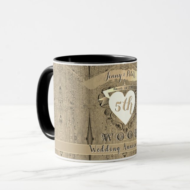 5th Wedding Anniversary "Wood" Image    Mugg (Framsida vänster)