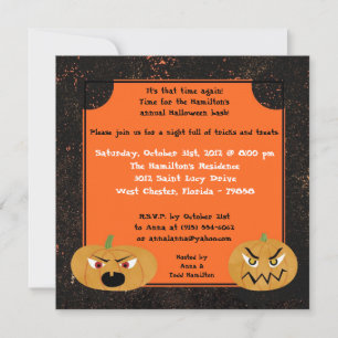 5x5 Halloweensparty-inbjudan med skrämmande pumpa Inbjudningar