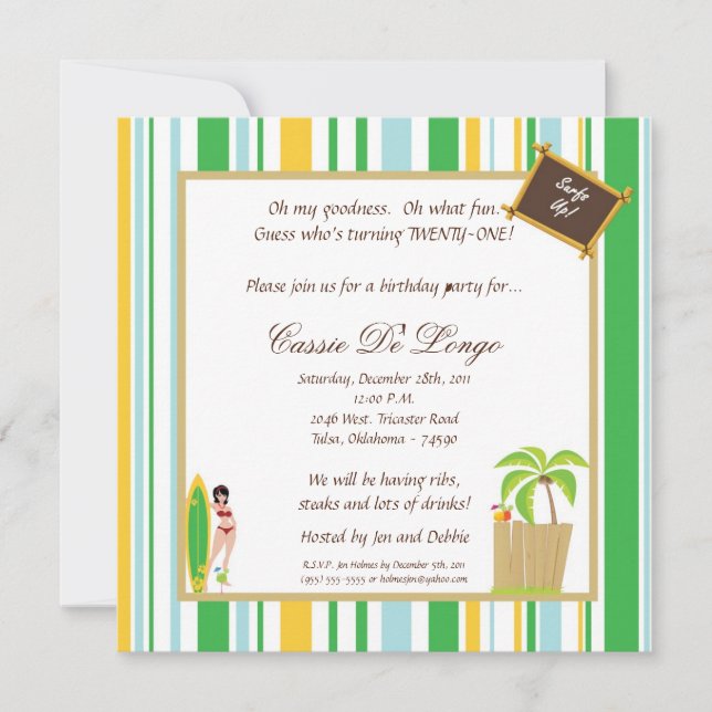 5x5 Luau Födelsedagsfest Inbjudan (Framsida)