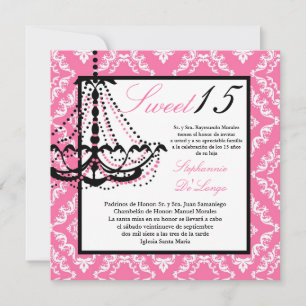 5x5 Rosa Chandelier Quinceanera-inbjudan Inbjudningar