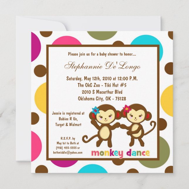 5x5Djungelgympa Ape-dans Baby Shower-inbjudan Inbjudningar (Framsida)