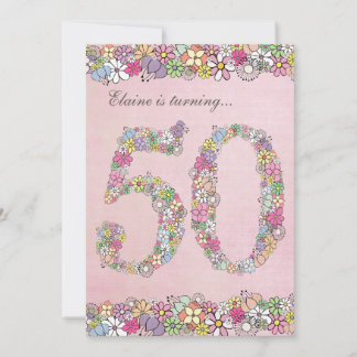 5x7 50-års födelsedagsfest vårblommor mall