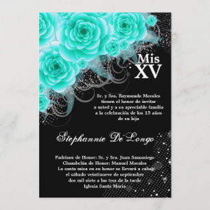 5x7 Aqua Rosor Quinceanera Birthday Inbjudan
