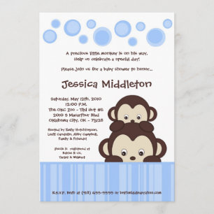 5x7 Blå Baby Pop Monkey Baby Shower-inbjudan Inbjudningar