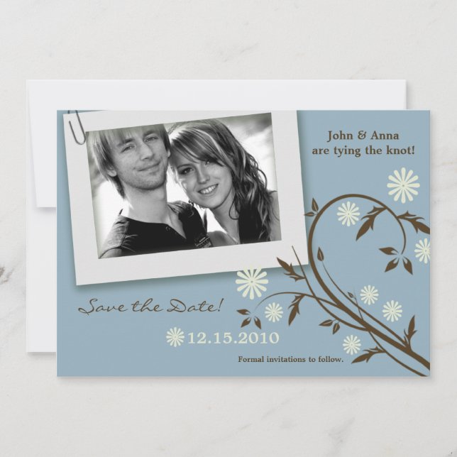 5x7 Blå Blommig Foto Spara Datum Tillkännagivande Datumet (Framsida)