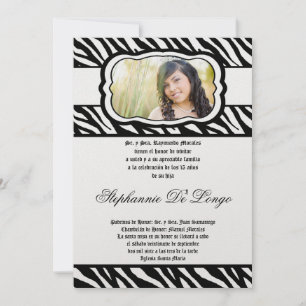 5x7 Blac Zebra tryck Patter Quinceanera-inbjudan Inbjudningar