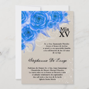 5x7 Blått Rosor Quinceanera Birthday Inbjudan