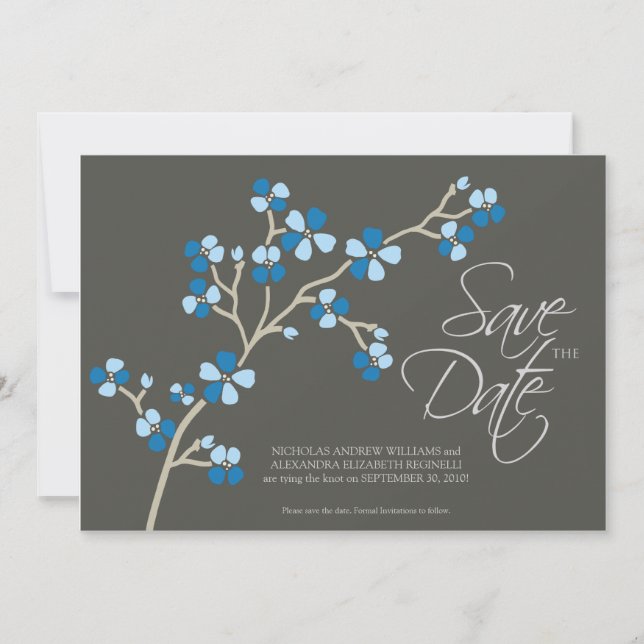5X7 Blommar Designer för körsbär Spara datum: blåt Datumet (Framsida)