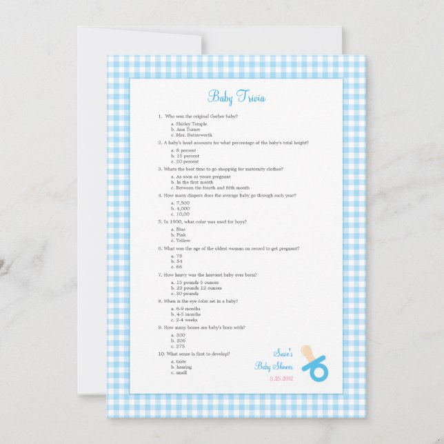 5x7 Blue Gingham Trivia Shower Game (Framsida)