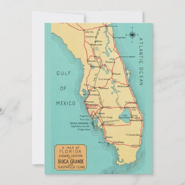 5x7 Boca Grande Useppa Island Florida Karta  Kort (Framsida)