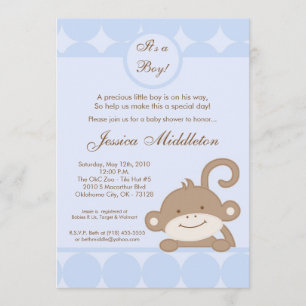 5x7 Bog Blu PolkaDot Monkey Baby Shower-inbjudan Inbjudningar