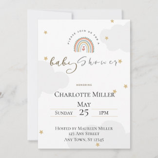 5x7 Boho Rainbow Baby Shower Invitation Inbjudningar