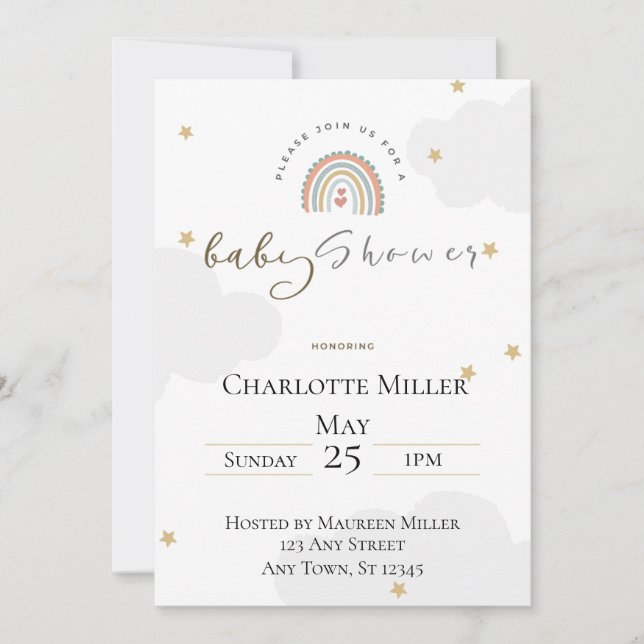 5x7 Boho Rainbow Baby Shower Invitation Inbjudningar (Framsida)